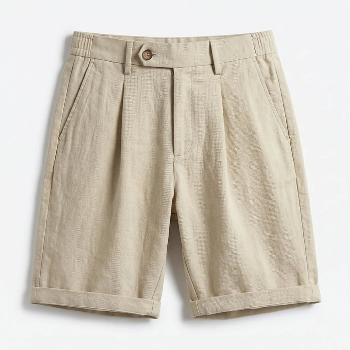 Julian | Classic Pleated Linen Shorts with Turn-Up Cuff