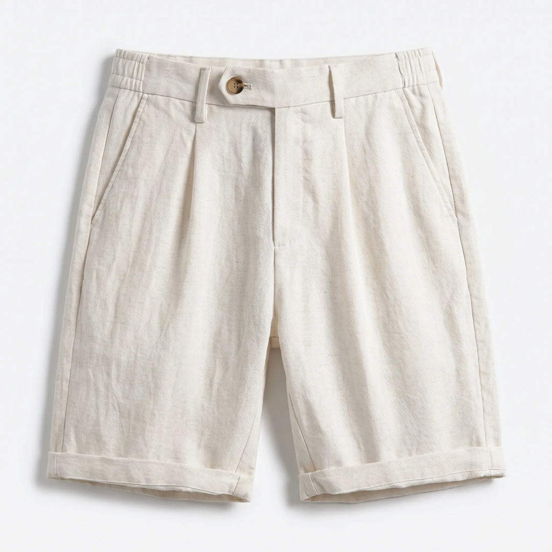 Julian | Classic Pleated Linen Shorts with Turn-Up Cuff