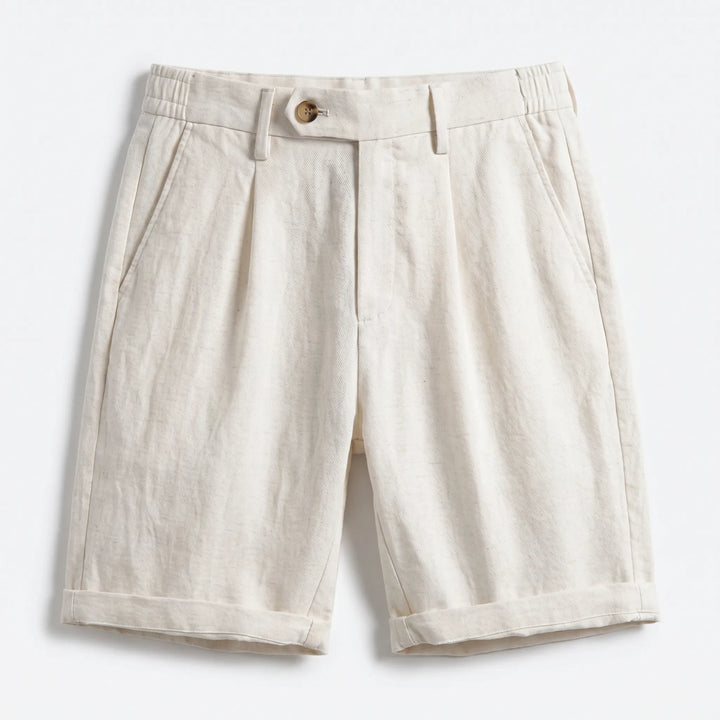 Julian | Classic Pleated Linen Shorts with Turn-Up Cuff