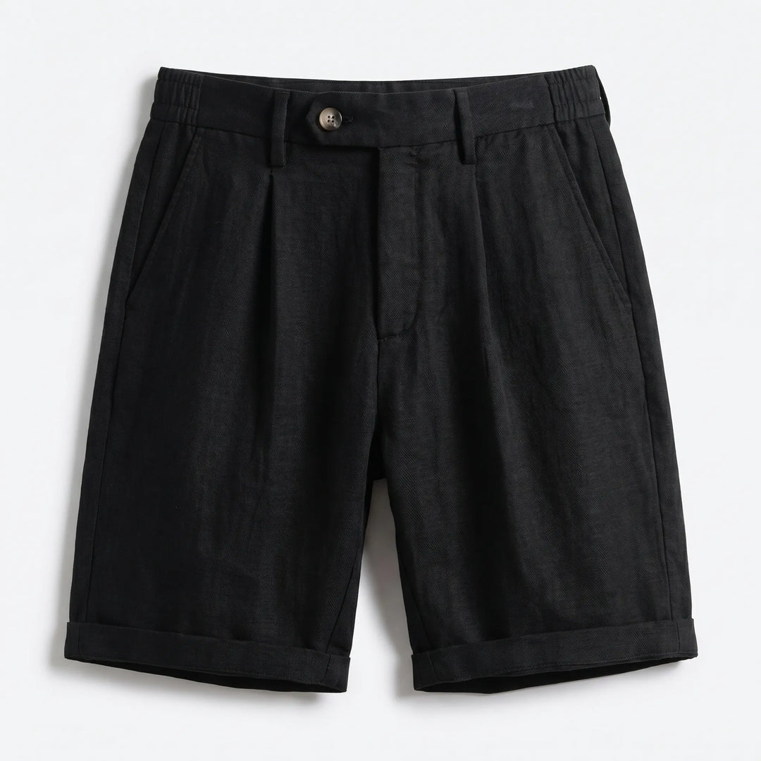 Julian | Classic Pleated Linen Shorts with Turn-Up Cuff
