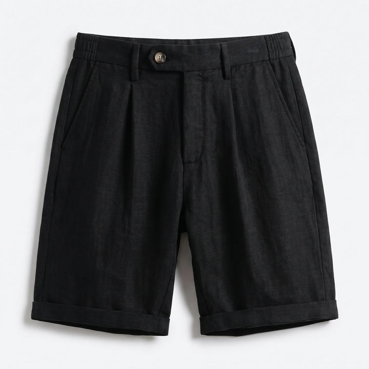 Julian | Classic Pleated Linen Shorts with Turn-Up Cuff