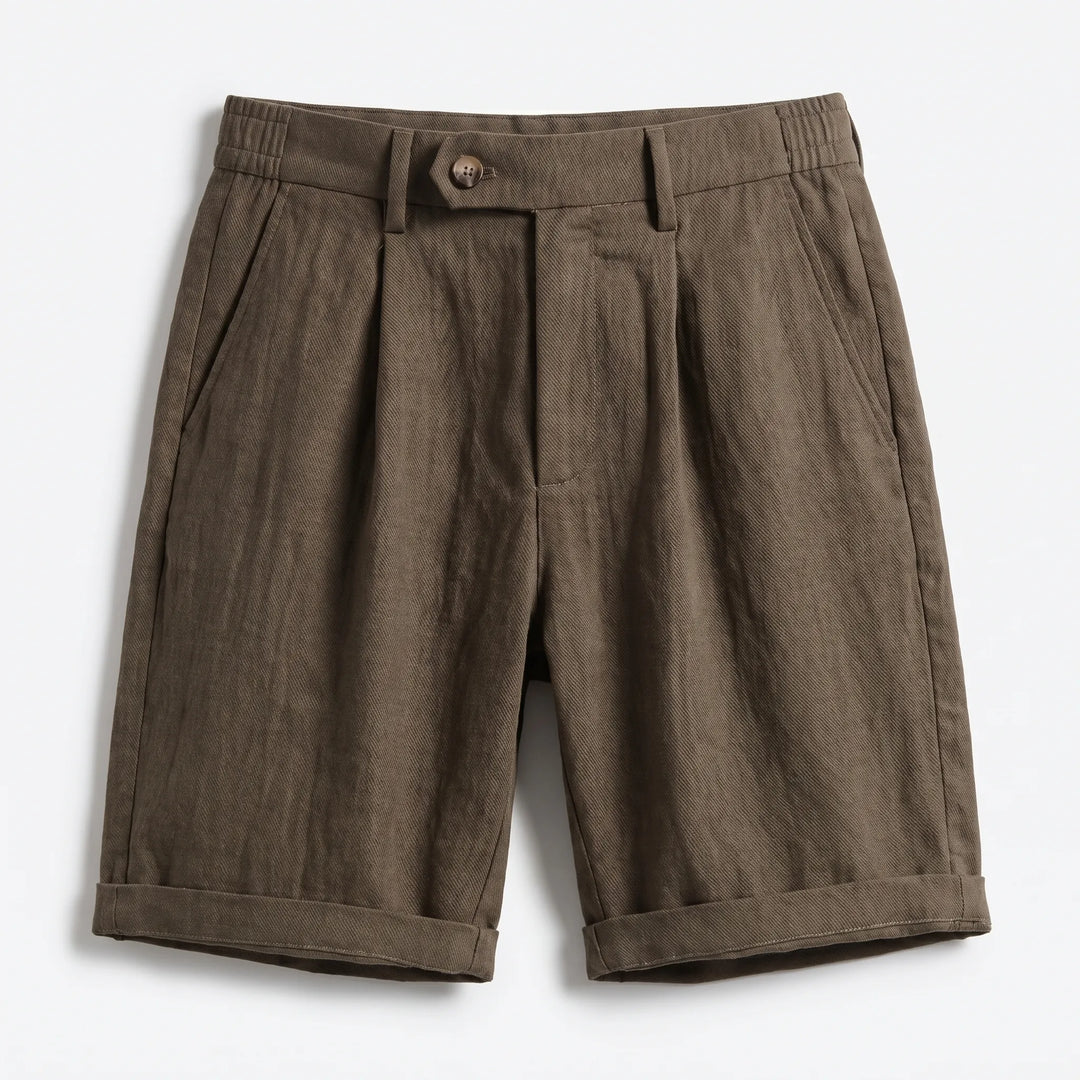 Julian | Classic Pleated Linen Shorts with Turn-Up Cuff
