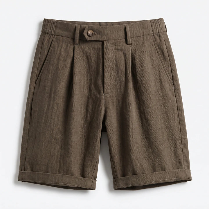 Julian | Classic Pleated Linen Shorts with Turn-Up Cuff