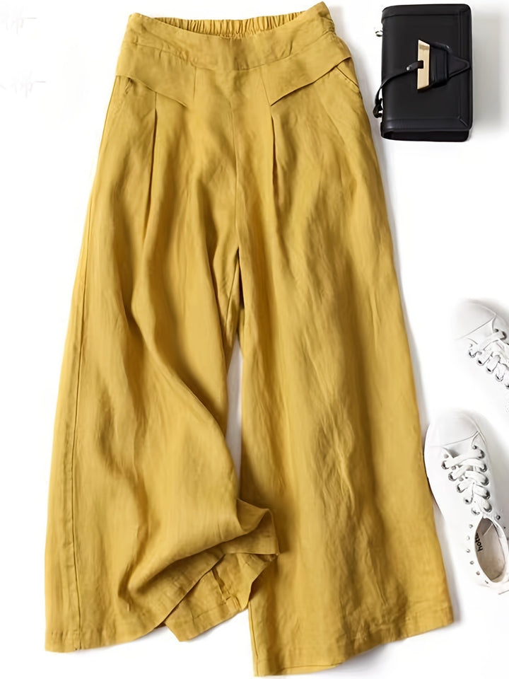 Kaia | Classic Pleated Wide Leg Linen Pants