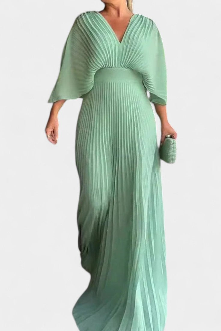 Kaia | Cosy Pleated V-Neck Races Dress Maxi Dress