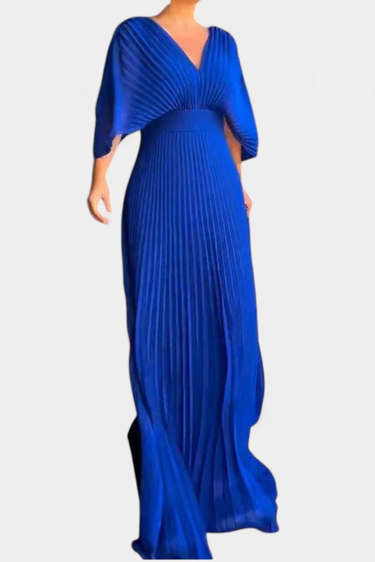 Kaia | Cosy Pleated V-Neck Races Dress Maxi Dress