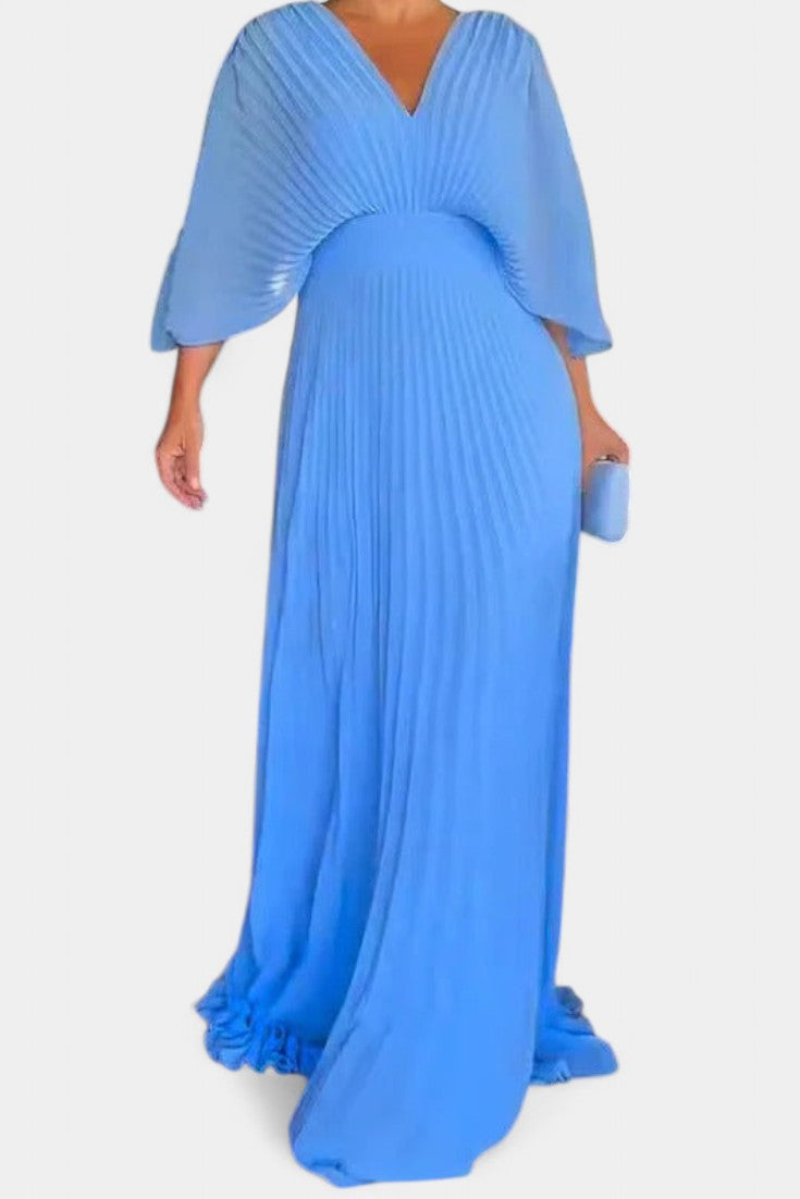 Kaia | Cosy Pleated V-Neck Races Dress Maxi Dress