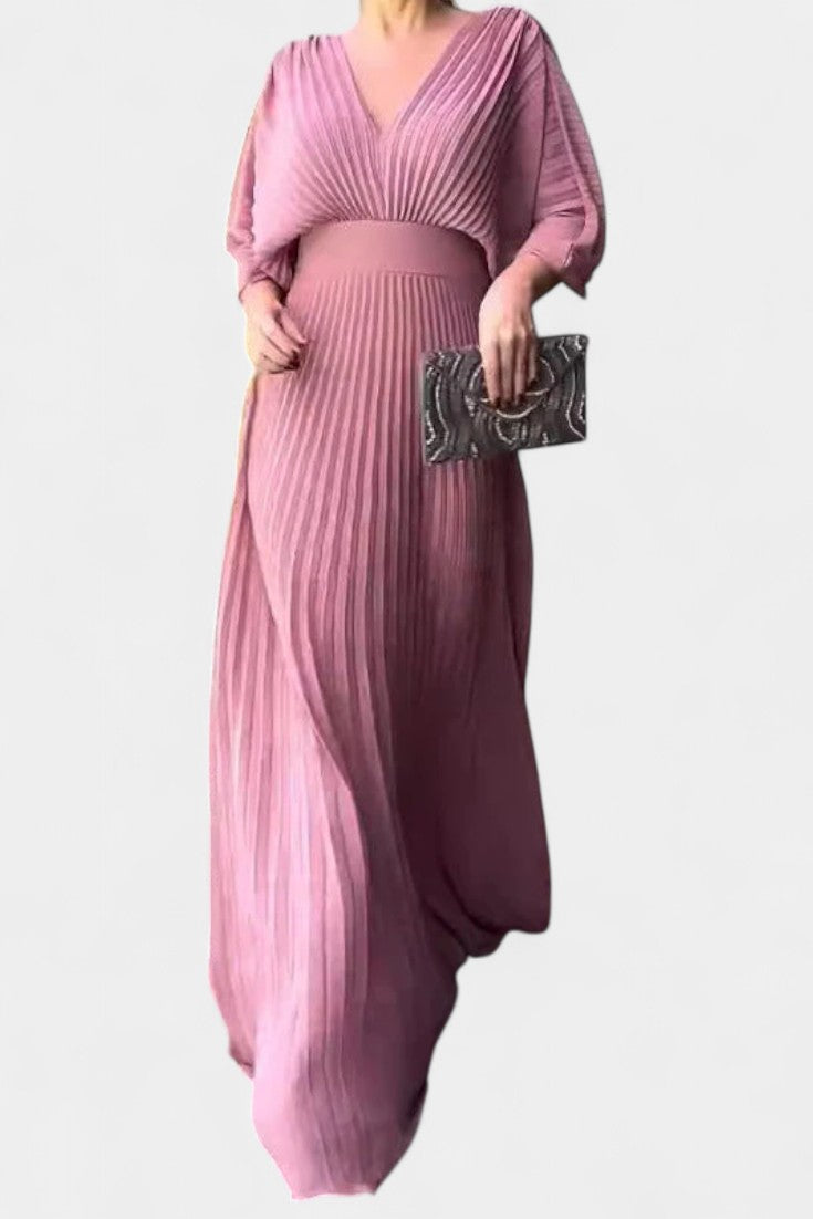 Kaia | Cosy Pleated V-Neck Races Dress Maxi Dress