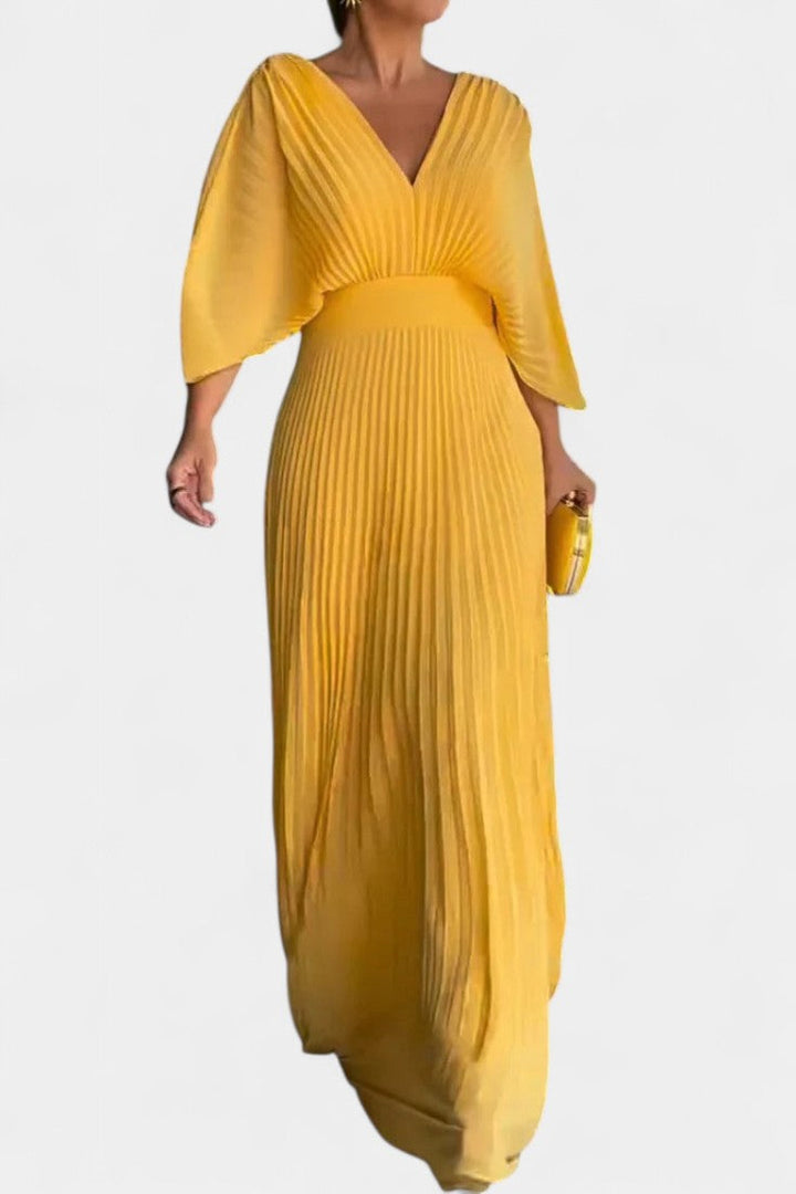 Kaia | Cosy Pleated V-Neck Races Dress Maxi Dress