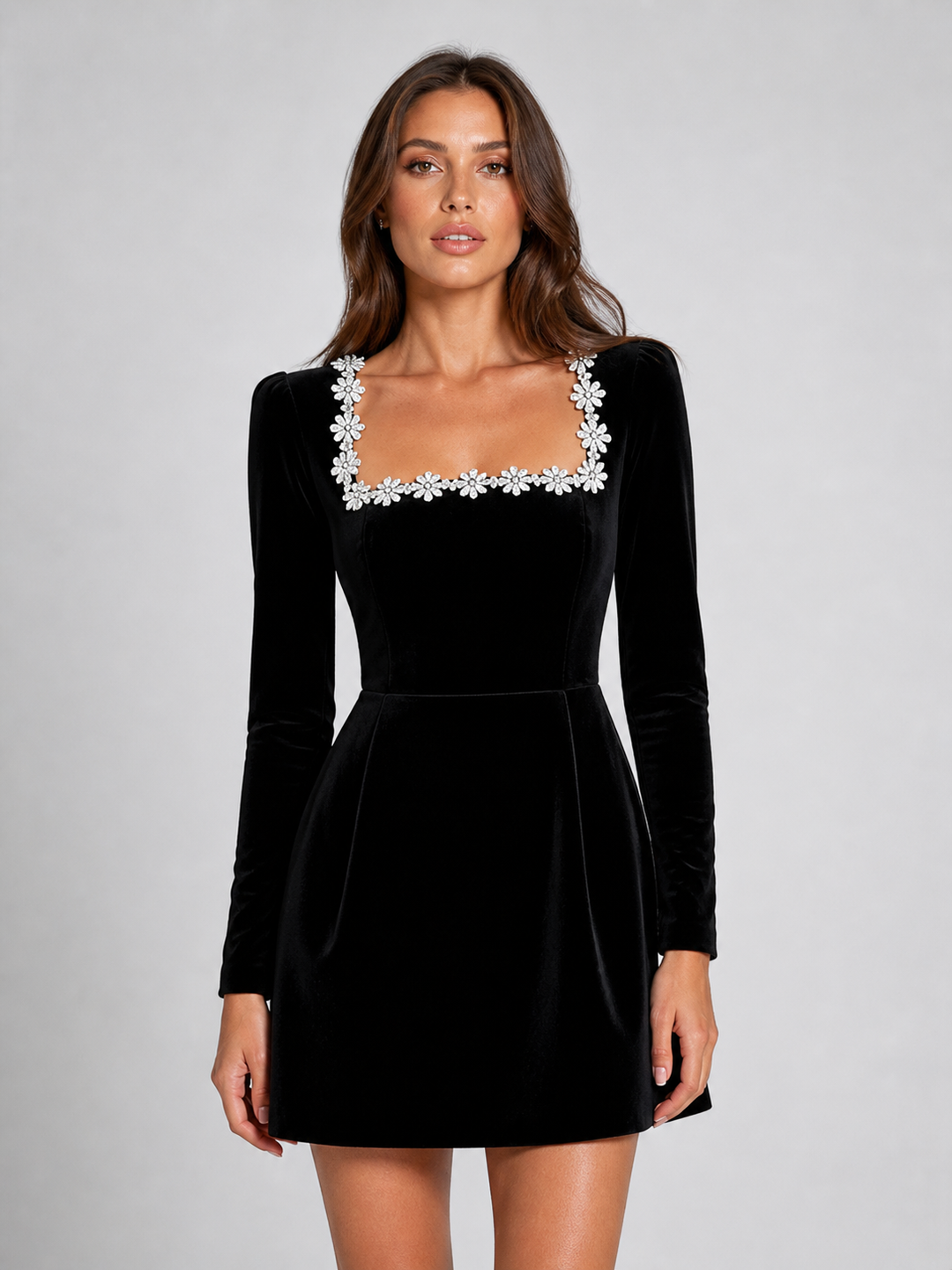 Kaia | Effortless Velvet Crystal Neckline Christmas Party Dress