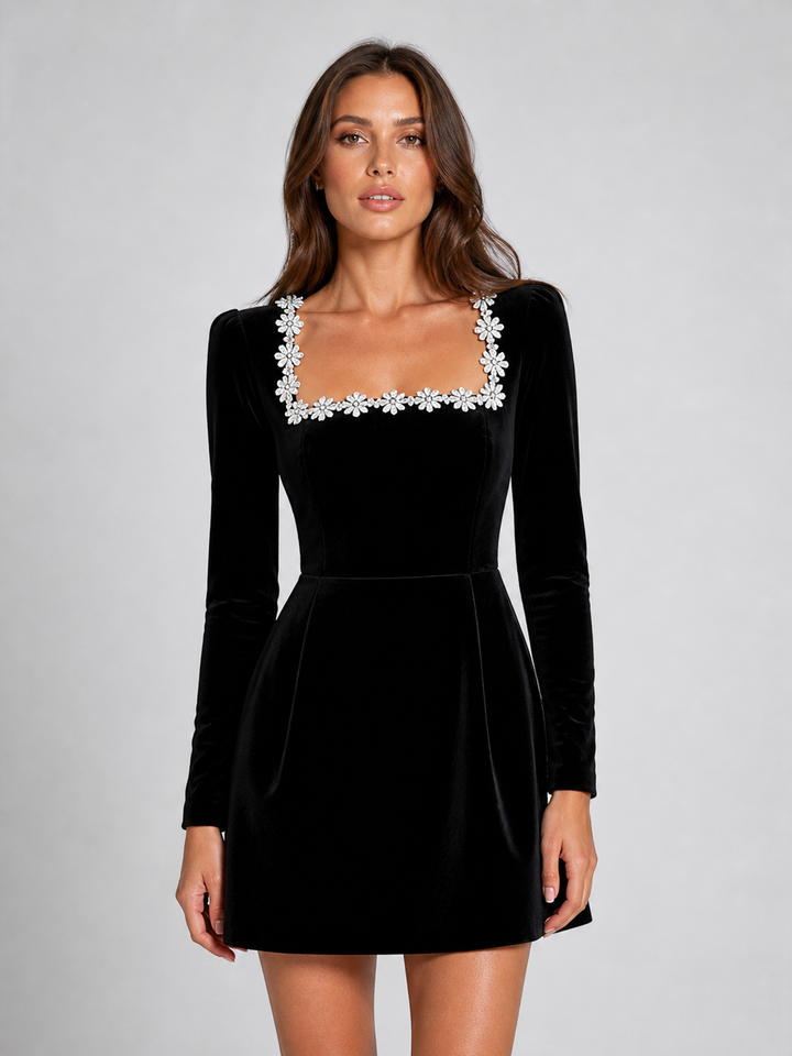 Kaia | Effortless Velvet Crystal Neckline Christmas Party Dress