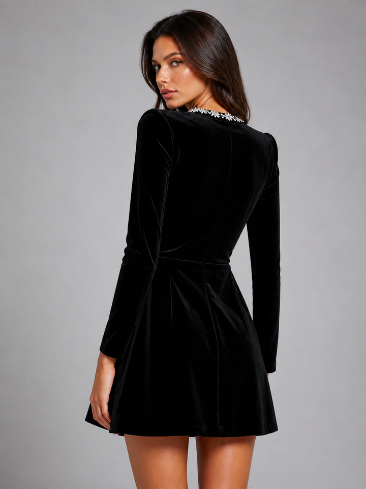 Kaia | Effortless Velvet Crystal Neckline Christmas Party Dress