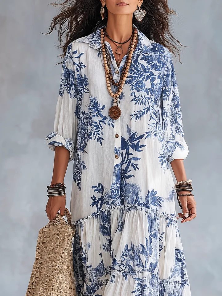 Kaia | Elegant Floral Tiered Maxi Linen Dress
