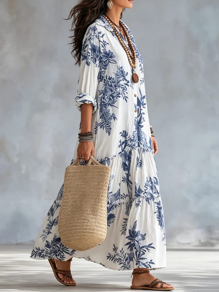 Kaia | Elegant Floral Tiered Maxi Linen Dress