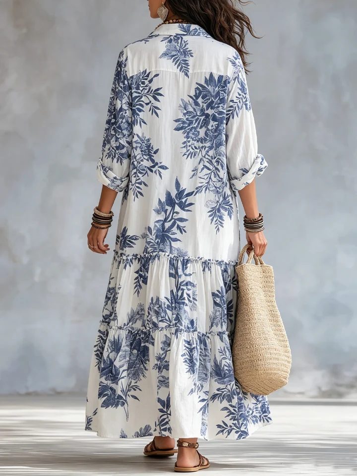 Kaia | Elegant Floral Tiered Maxi Linen Dress