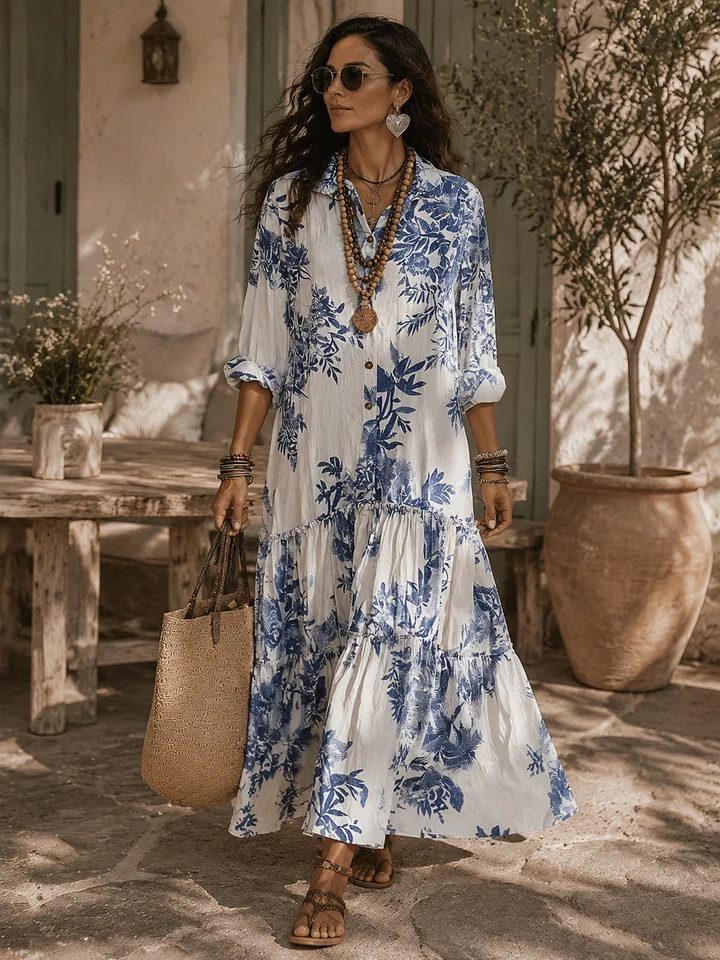 Kaia | Elegant Floral Tiered Maxi Linen Dress