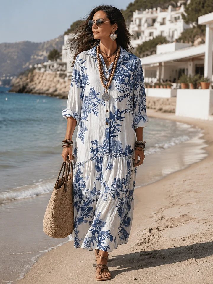 Kaia | Elegant Floral Tiered Maxi Linen Dress