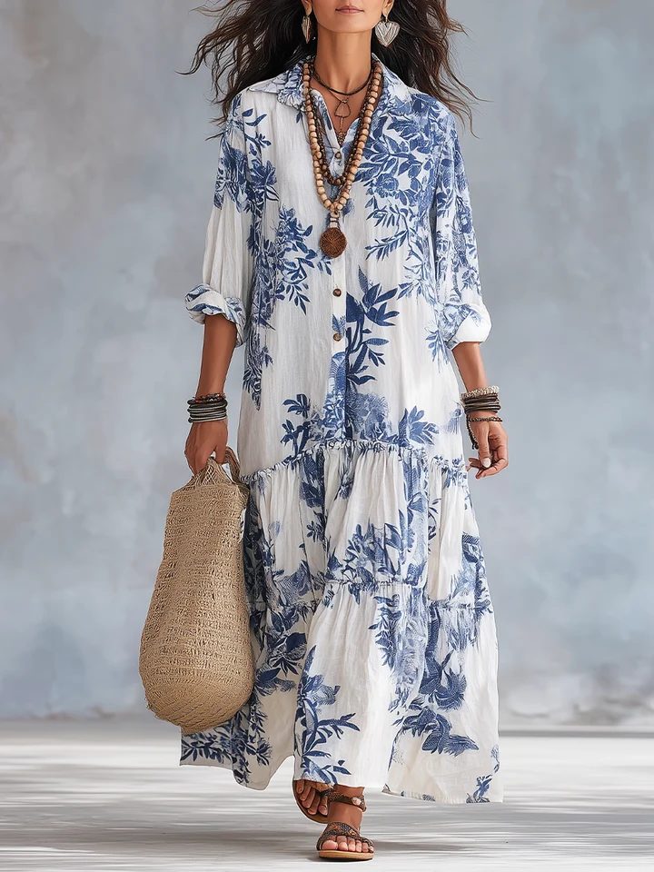 Kaia | Elegant Floral Tiered Maxi Linen Dress