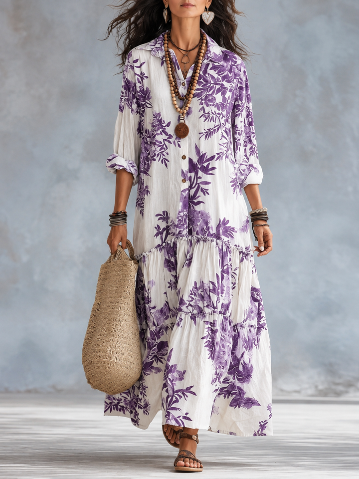 Kaia | Elegant Floral Tiered Maxi Linen Dress