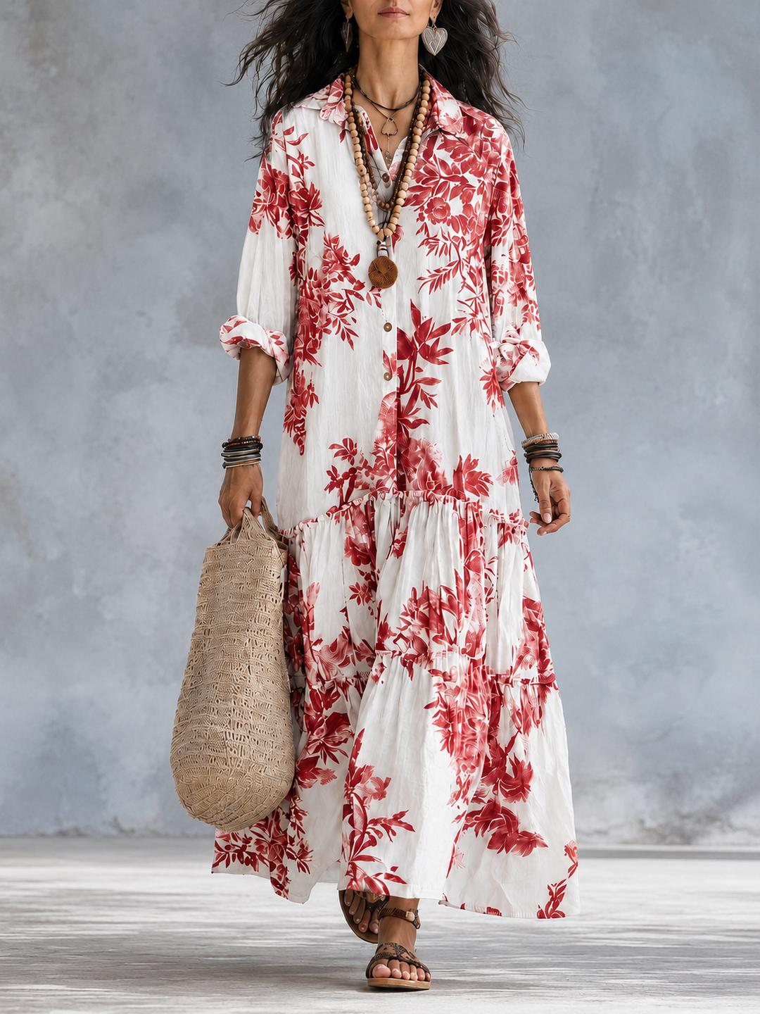 Kaia | Elegant Floral Tiered Maxi Linen Dress