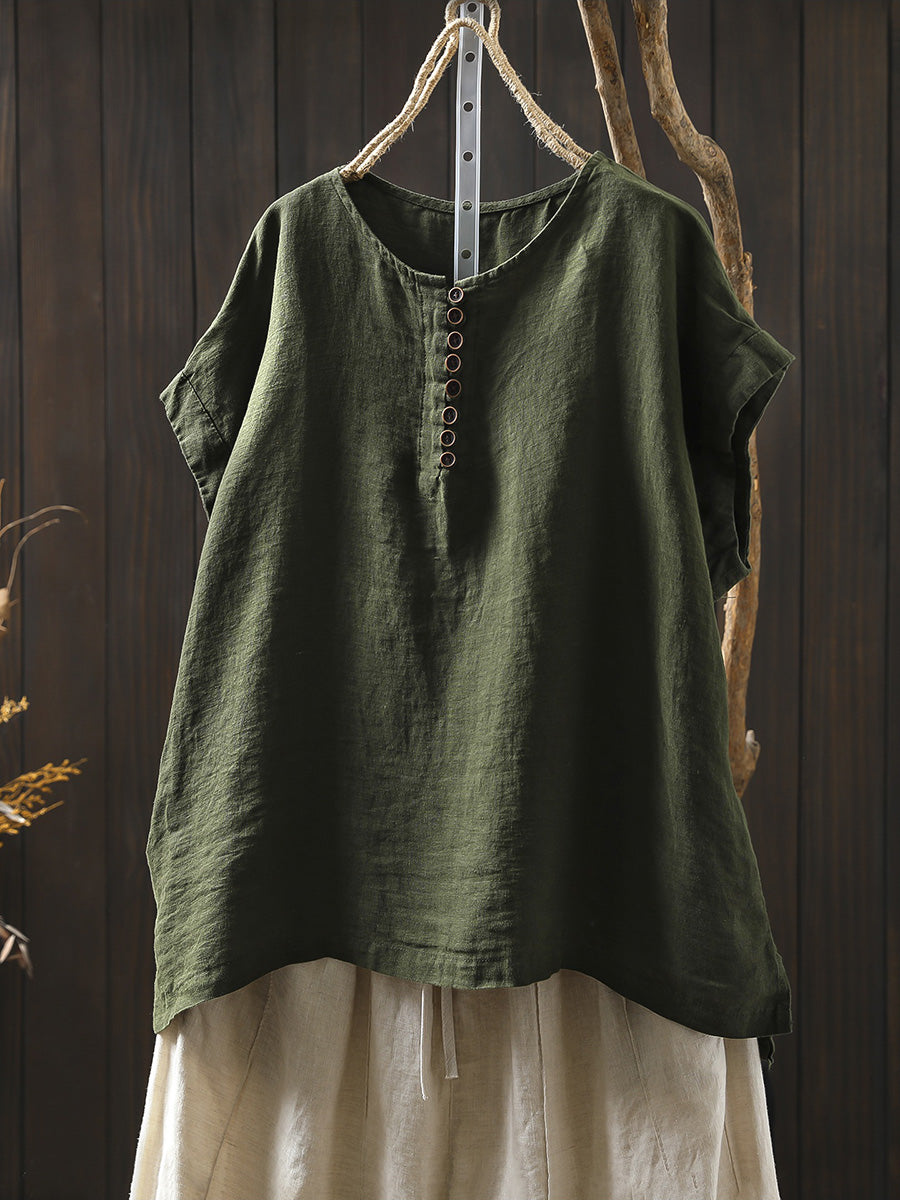 Kaia | Plus Size Short Sleeve Linen Shirt