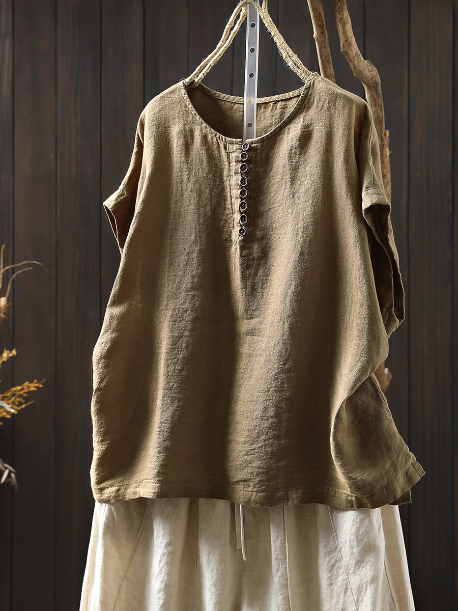Kaia | Plus Size Short Sleeve Linen Shirt