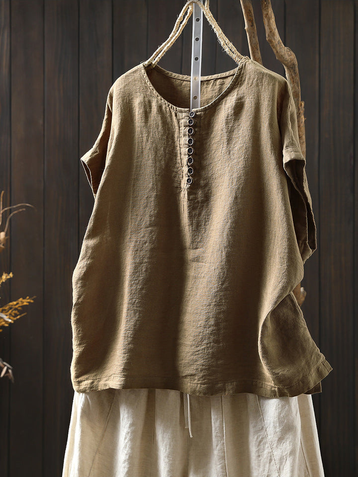 Kaia | Plus Size Short Sleeve Linen Shirt
