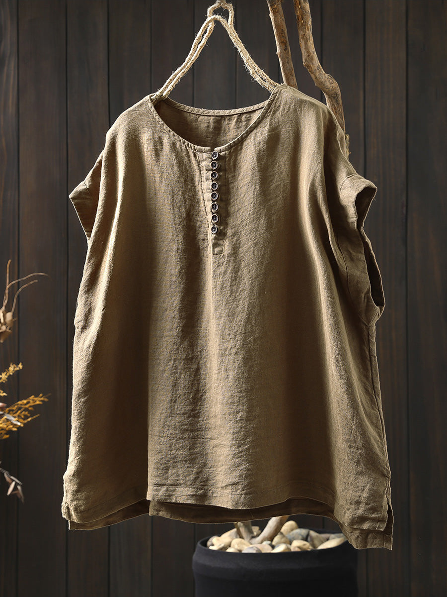 Kaia | Plus Size Short Sleeve Linen Shirt