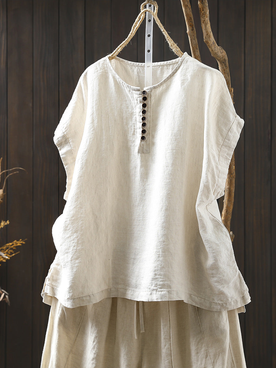 Kaia | Plus Size Short Sleeve Linen Shirt