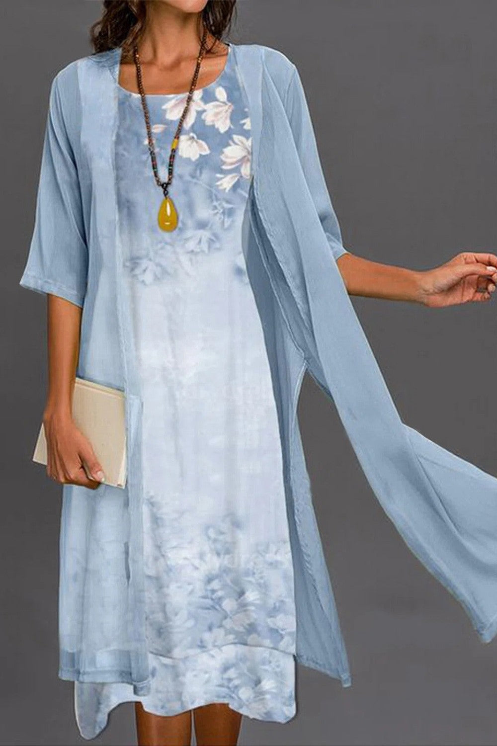 Kaia | Polished Floral Casual Dress with Sheer Overlay Jacket