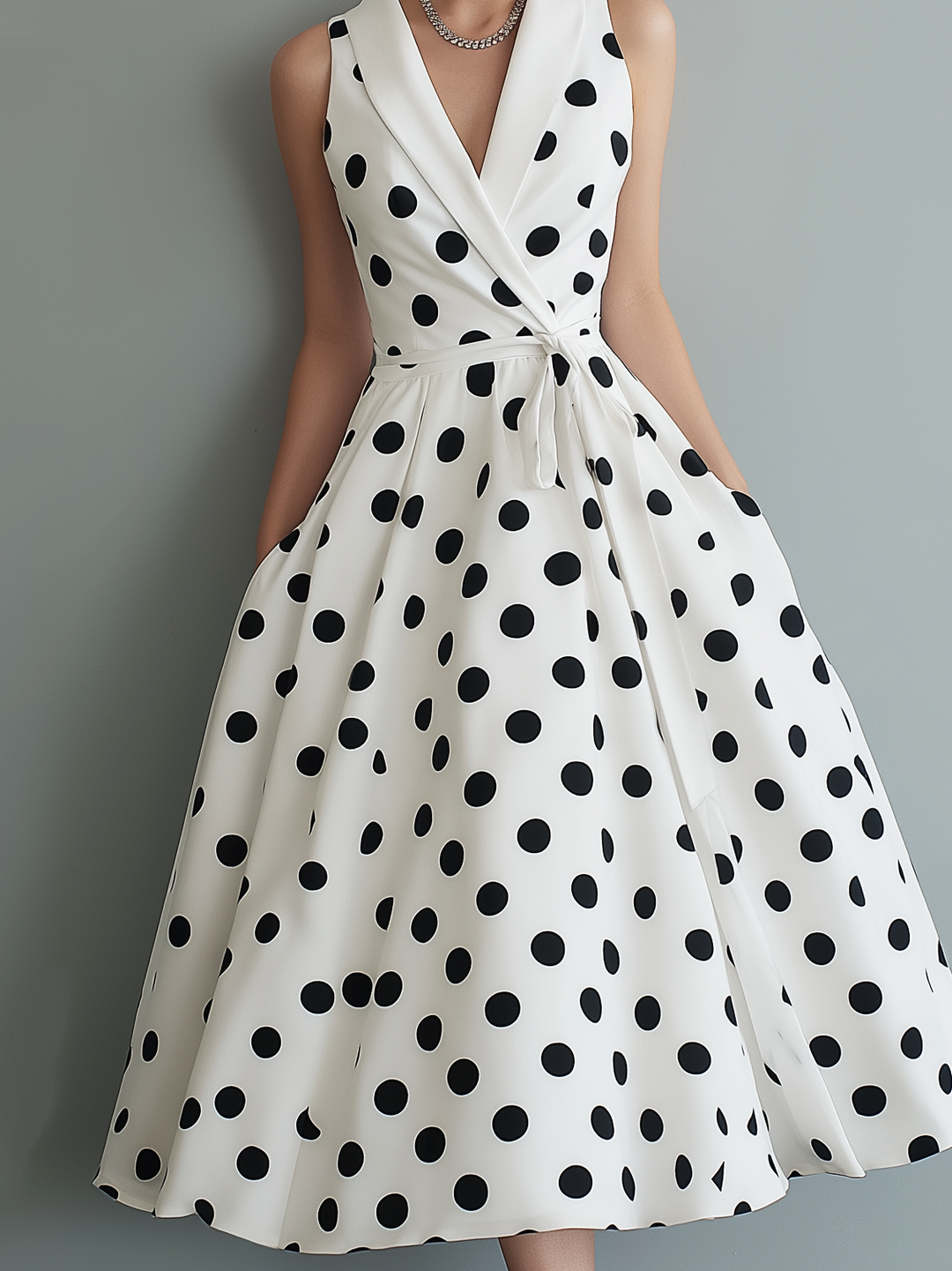 Kaia | Polished Polka Dot Races Dresses Collared Wrap Midi Dress