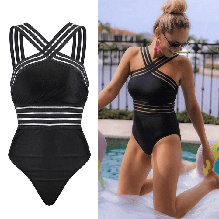 Kaia | Polished Striped Mesh One Piece Swimsuit
