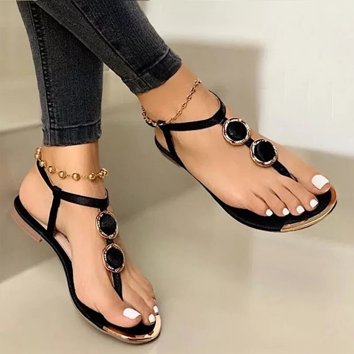 Kaia | Sophisticated Embellished T-Bar Flat Sandals