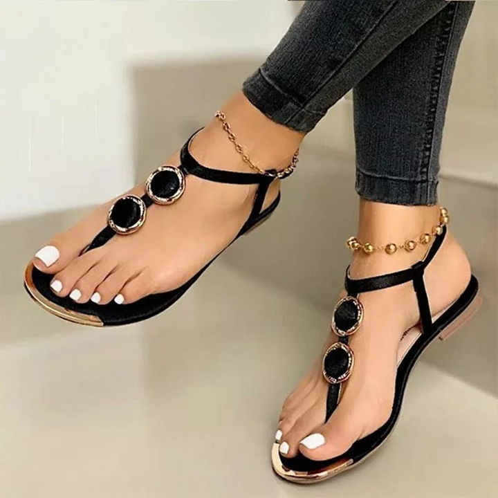 Kaia | Sophisticated Embellished T-Bar Flat Sandals