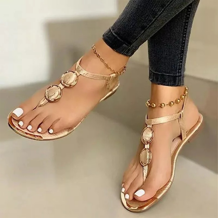 Kaia | Sophisticated Embellished T-Bar Flat Sandals