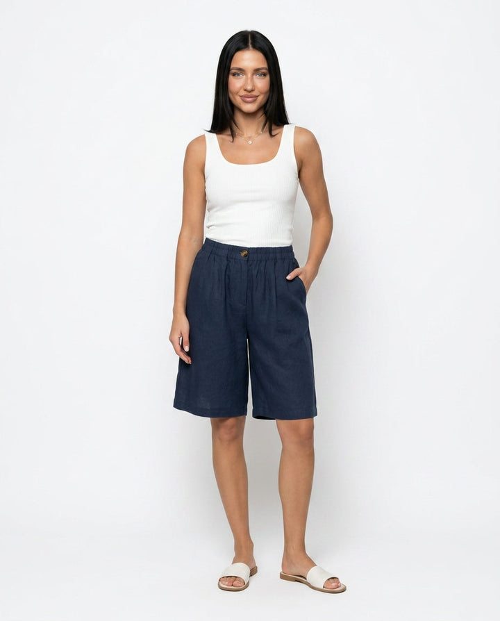Kaia | Sophisticated High Waist Bermuda Linen Shorts