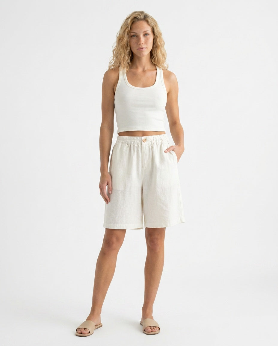 Kaia | Sophisticated High Waist Bermuda Linen Shorts