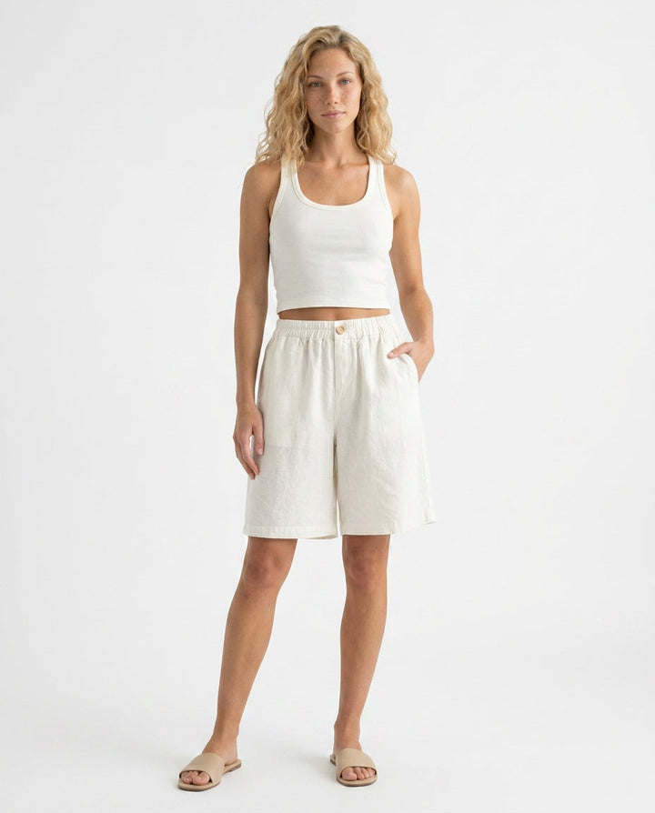 Kaia | Sophisticated High Waist Bermuda Linen Shorts