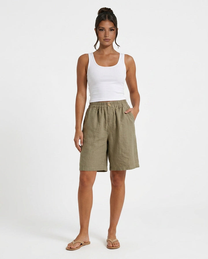 Kaia | Sophisticated High Waist Bermuda Linen Shorts