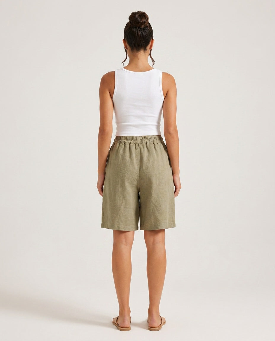 Kaia | Sophisticated High Waist Bermuda Linen Shorts