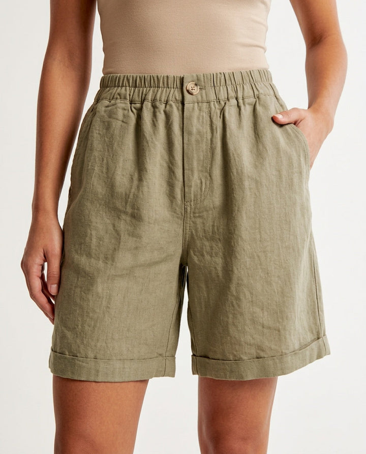Kaia | Sophisticated High Waist Bermuda Linen Shorts