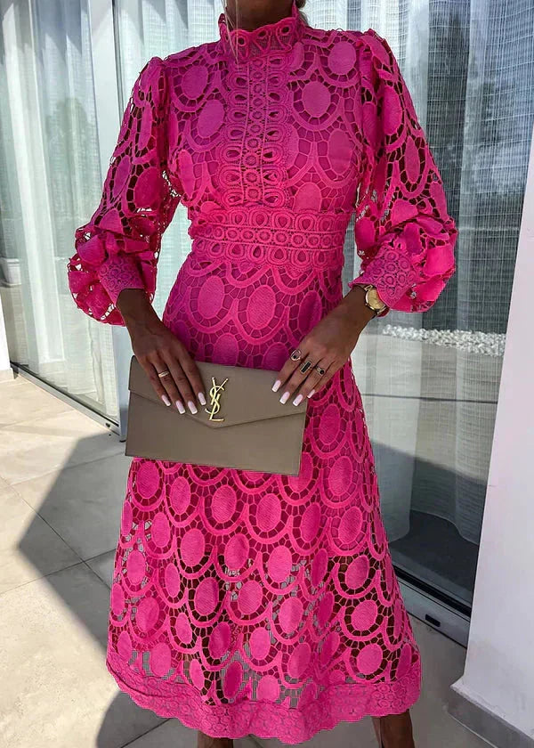 Kaia | Sophisticated Lace Midi Races Dresses with Puff Sleeves