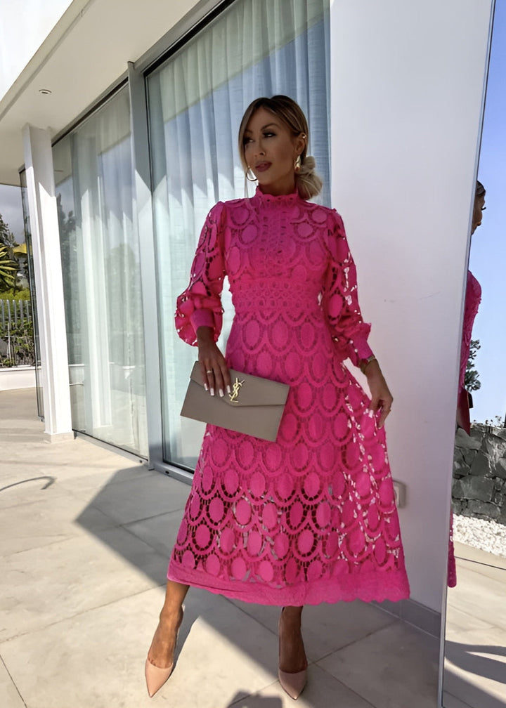 Kaia | Sophisticated Lace Midi Races Dresses with Puff Sleeves