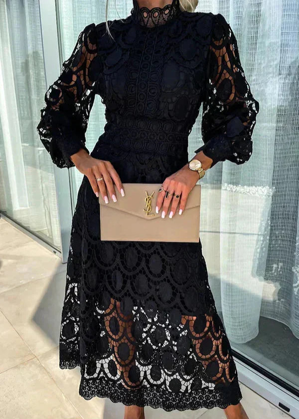 Kaia | Sophisticated Lace Midi Races Dresses with Puff Sleeves
