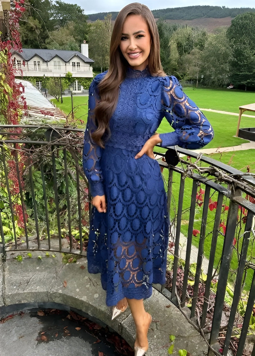 Kaia | Sophisticated Lace Midi Races Dresses with Puff Sleeves