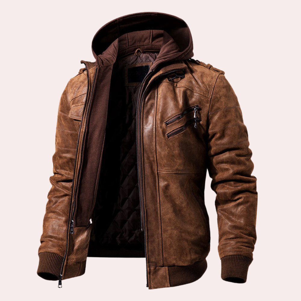 Koa | Rugged Hooded Distressed Leather Jacket