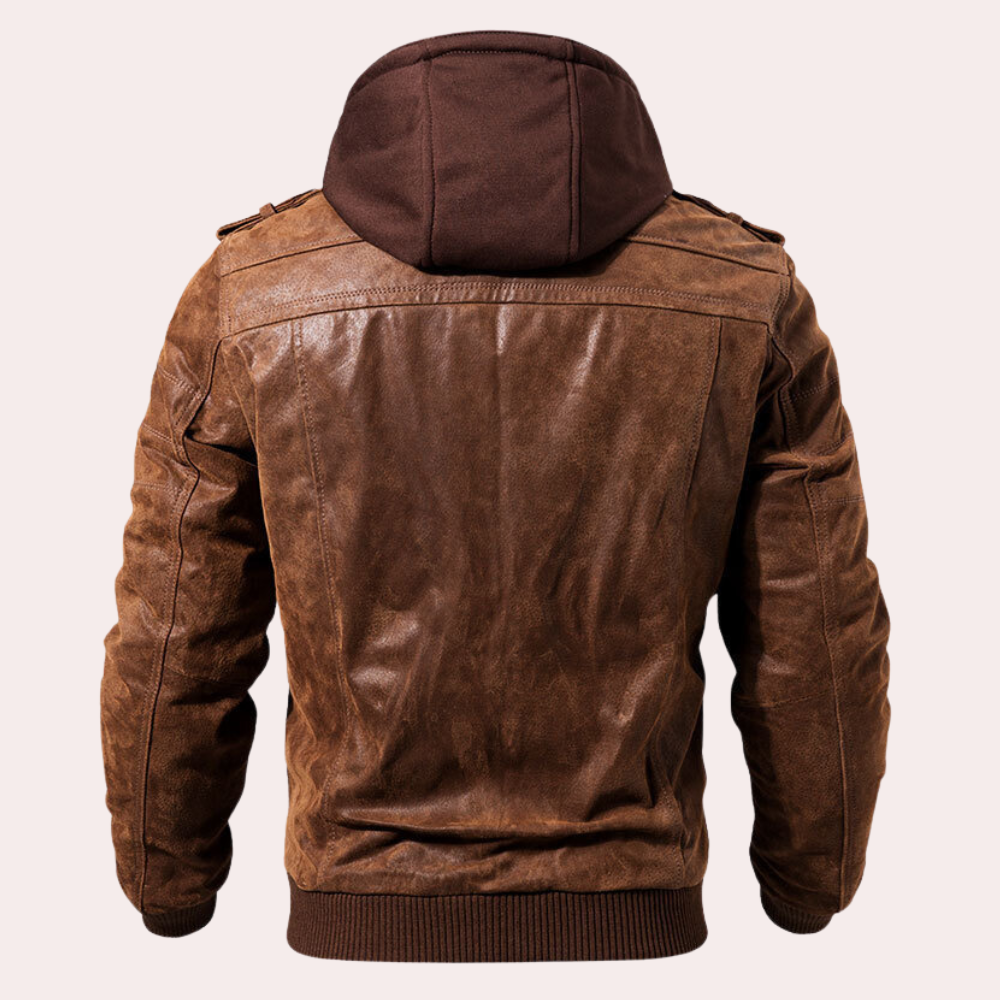 Koa | Rugged Hooded Distressed Leather Jacket