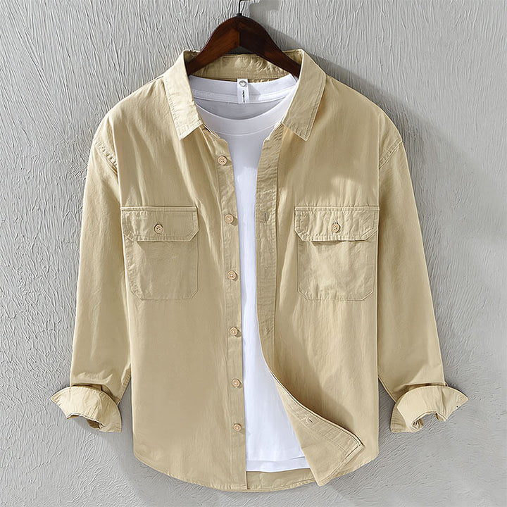 Lachlan | Cosy Long Sleeve Button-Down Linen Shirt with Chest Pockets