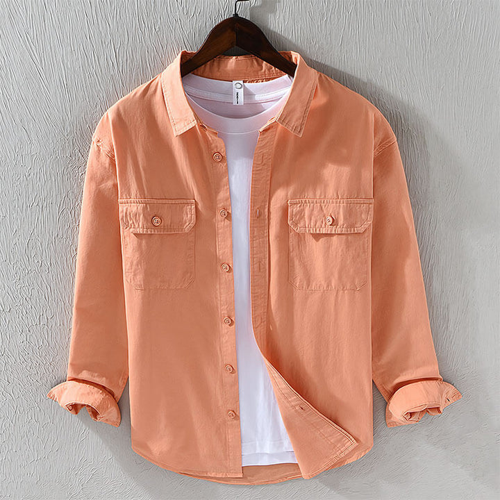 Lachlan | Cosy Long Sleeve Button-Down Linen Shirt with Chest Pockets