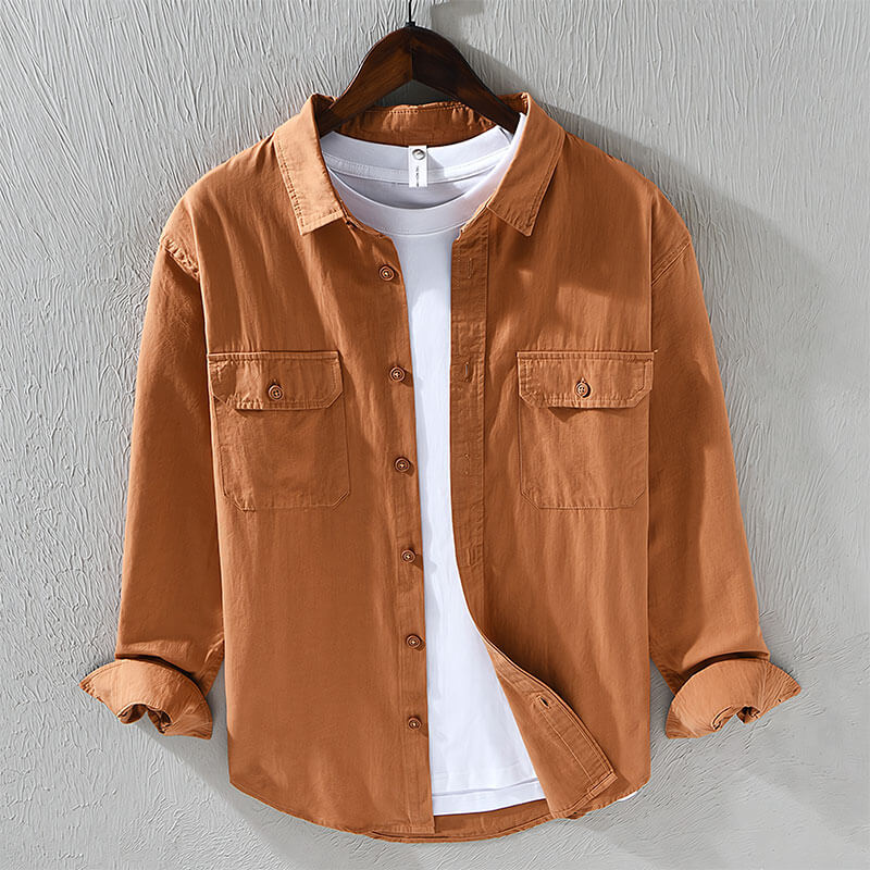 Lachlan | Cosy Long Sleeve Button-Down Linen Shirt with Chest Pockets